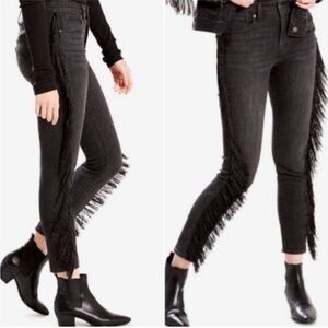 Levi's Womens Limited 721 Fringe Trim Black Jeans Western Cowgirl Size 32